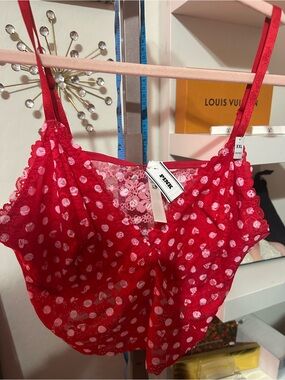 Vs pink lace  Bralette NEW 2xL Red Polka Dot Hearts
NWT
